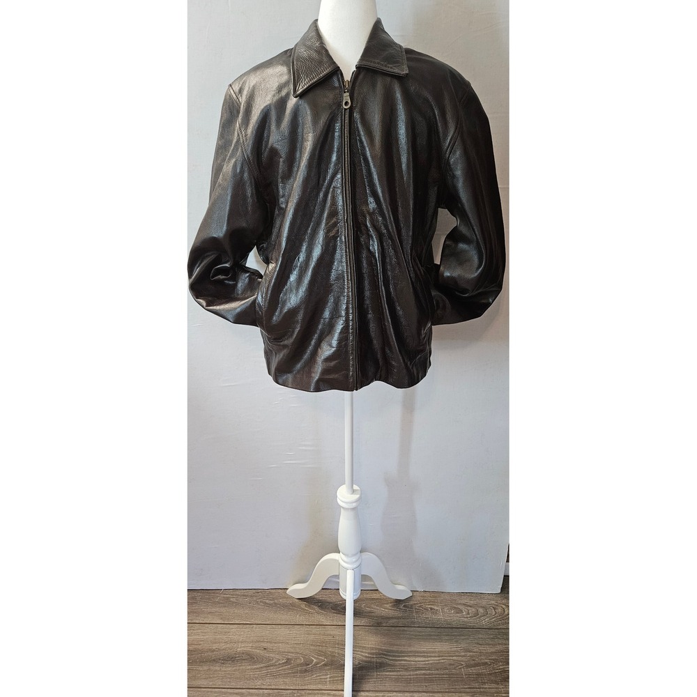Oscar Leopold Mens Brown Leather Jacket Satin Lined Full Zip Bomber Coat Large